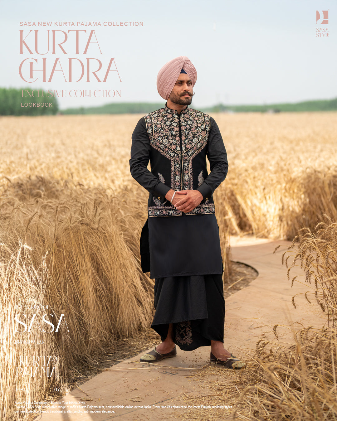 Peacock Embroidered Black Jacket with Classic Kurta Chadra