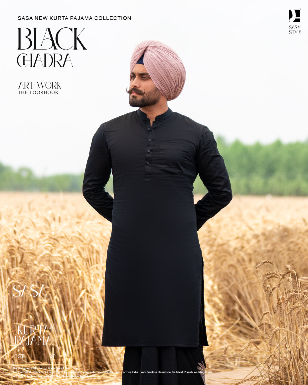 Peacock Embroidered Black Jacket with Classic Kurta Chadra