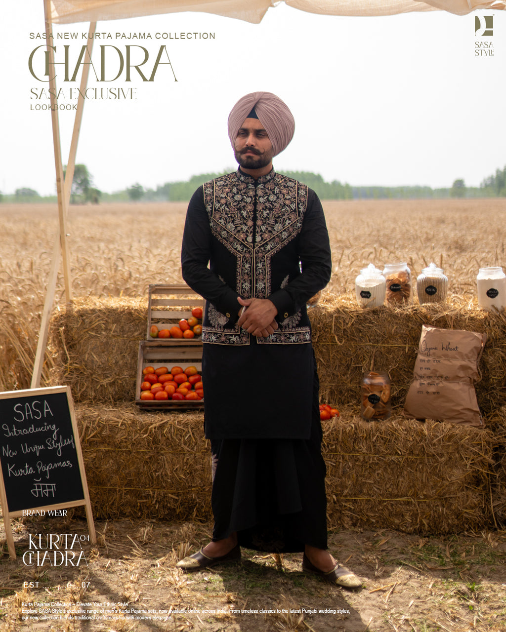 Peacock Embroidered Black Jacket with Classic Kurta Chadra
