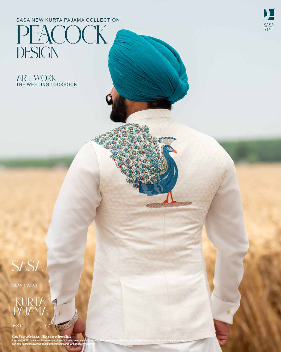 Peacock Embroidered White Jacket with Classic Kurta Chadar