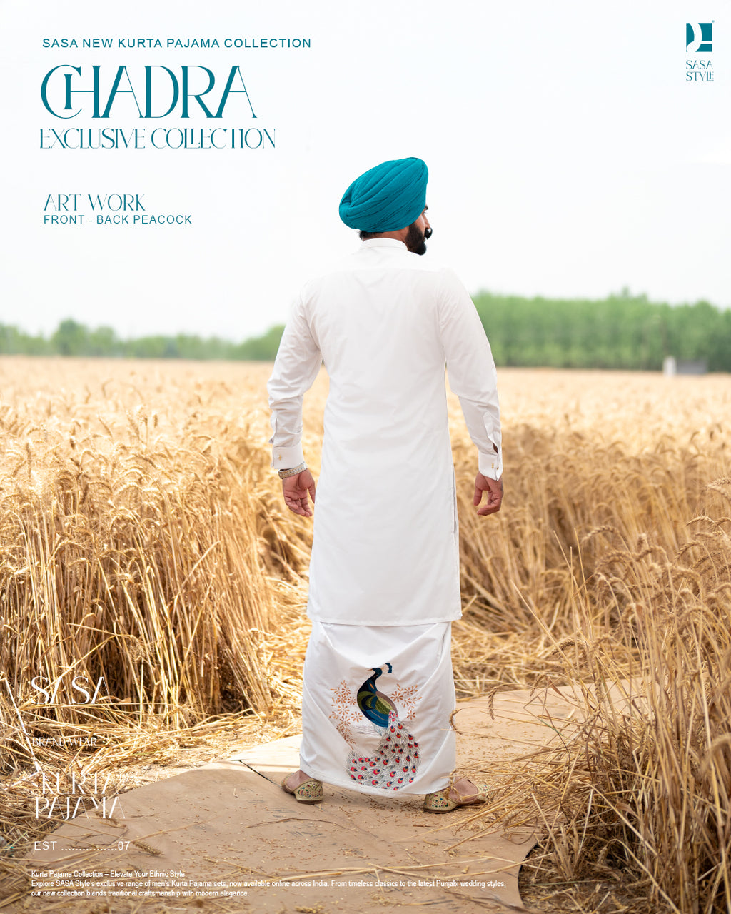 Peacock Embroidered White Jacket with Classic Kurta Chadar