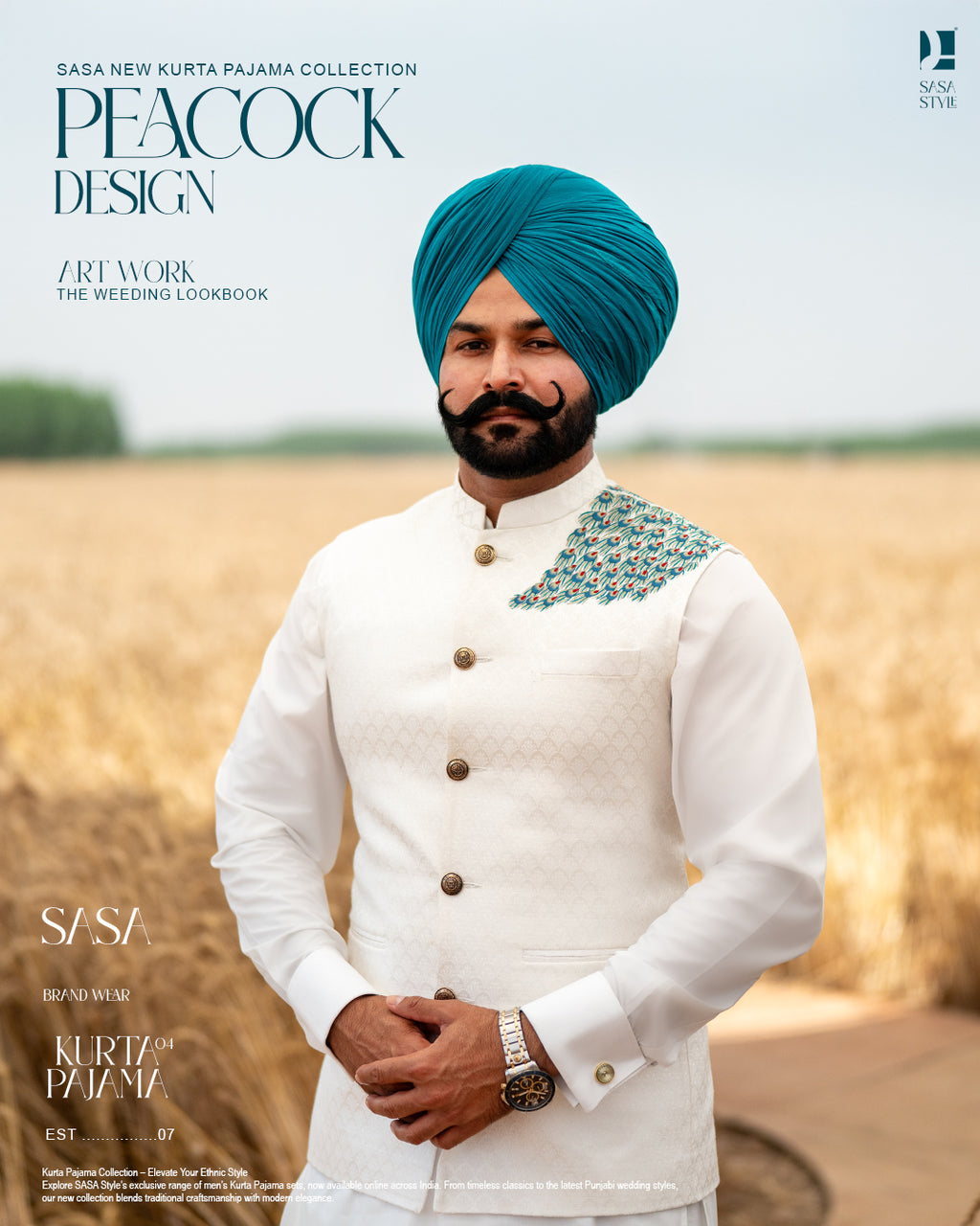 Peacock Embroidered White Jacket with Classic Kurta Chadar