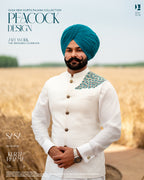Peacock Embroidered White Jacket with Classic Kurta Chadar