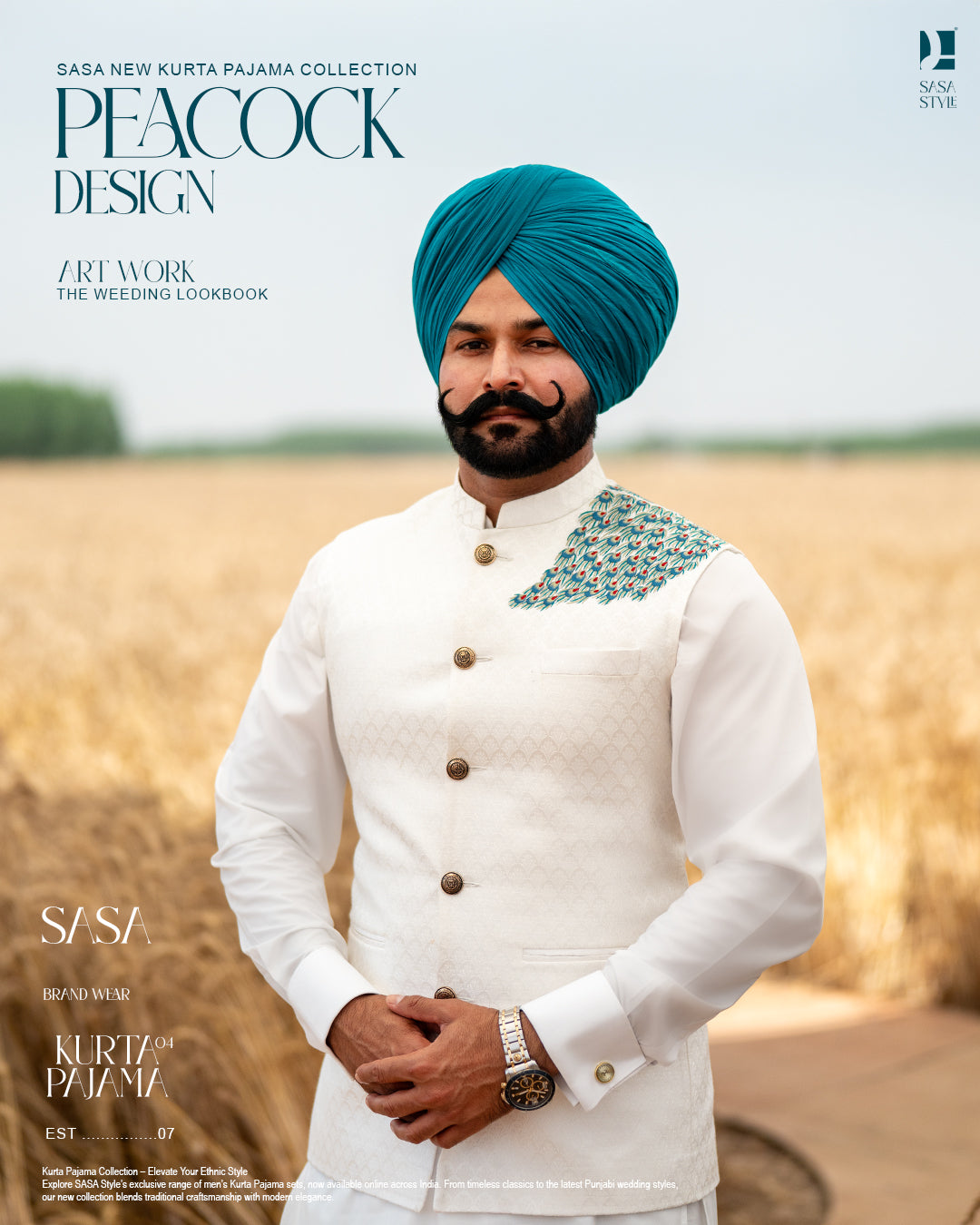 Peacock Embroidered White Jacket with Classic Kurta Chadar