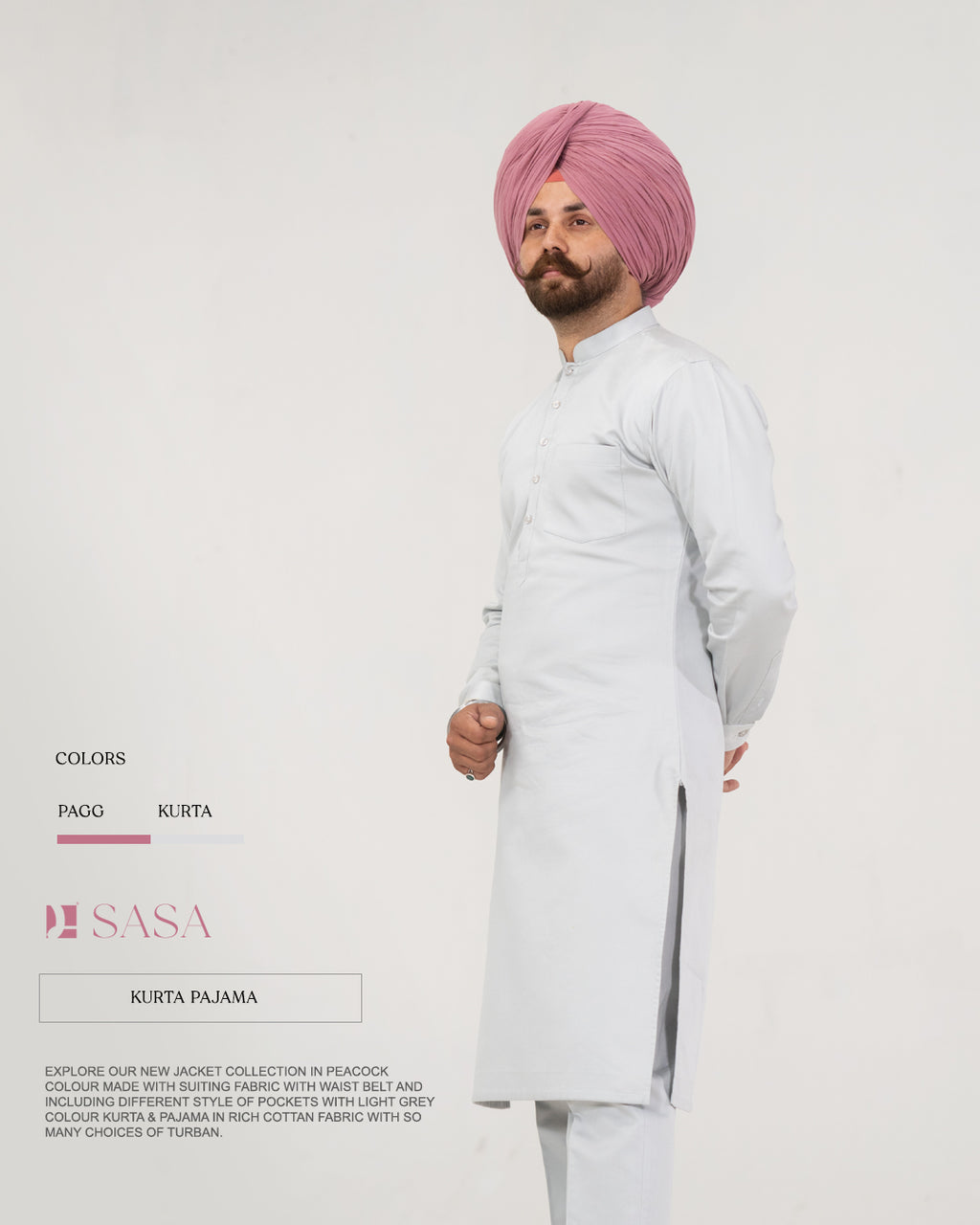 Peacock Waist Belt Jacket with Light Grey Kurta Pajama
