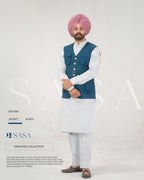 Peacock Waist Belt Jacket with Light Grey Kurta Pajama