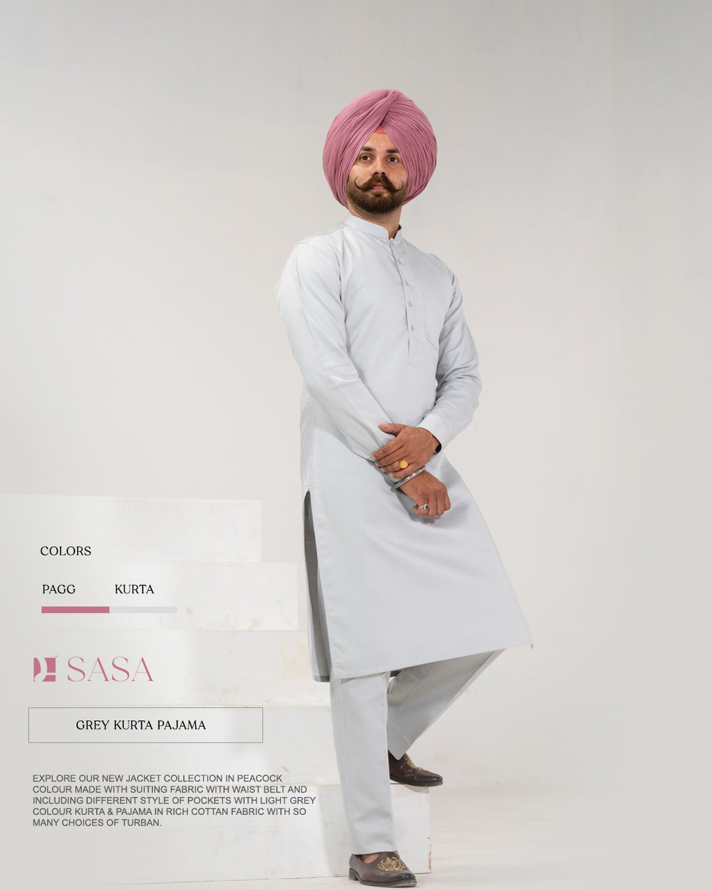 Peacock Waist Belt Jacket with Light Grey Kurta Pajama