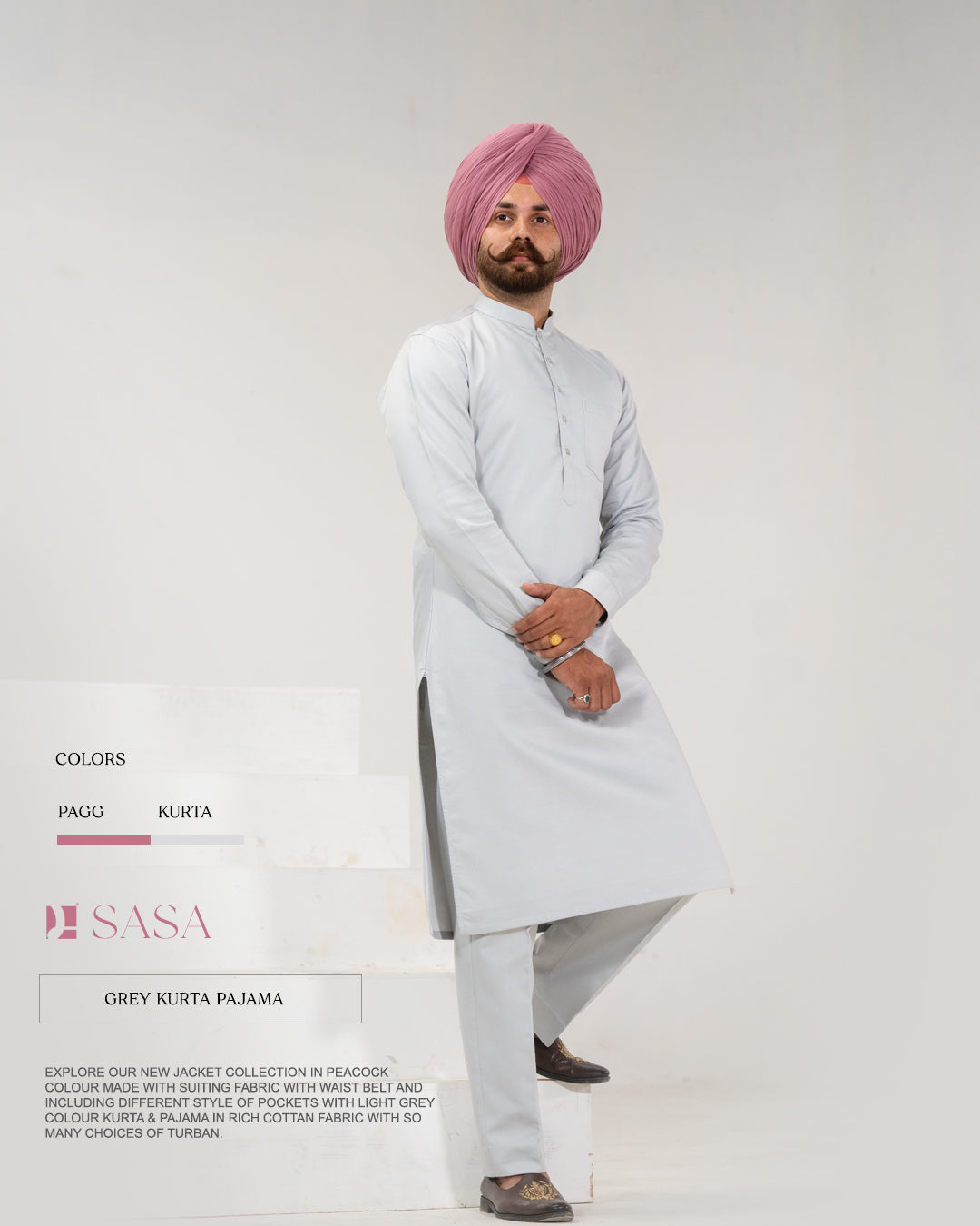 Peacock Waist Belt Jacket with Light Grey Kurta Pajama