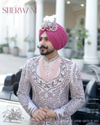 Pink Magenta Mala Sherwani Radiating Royal Grandeur