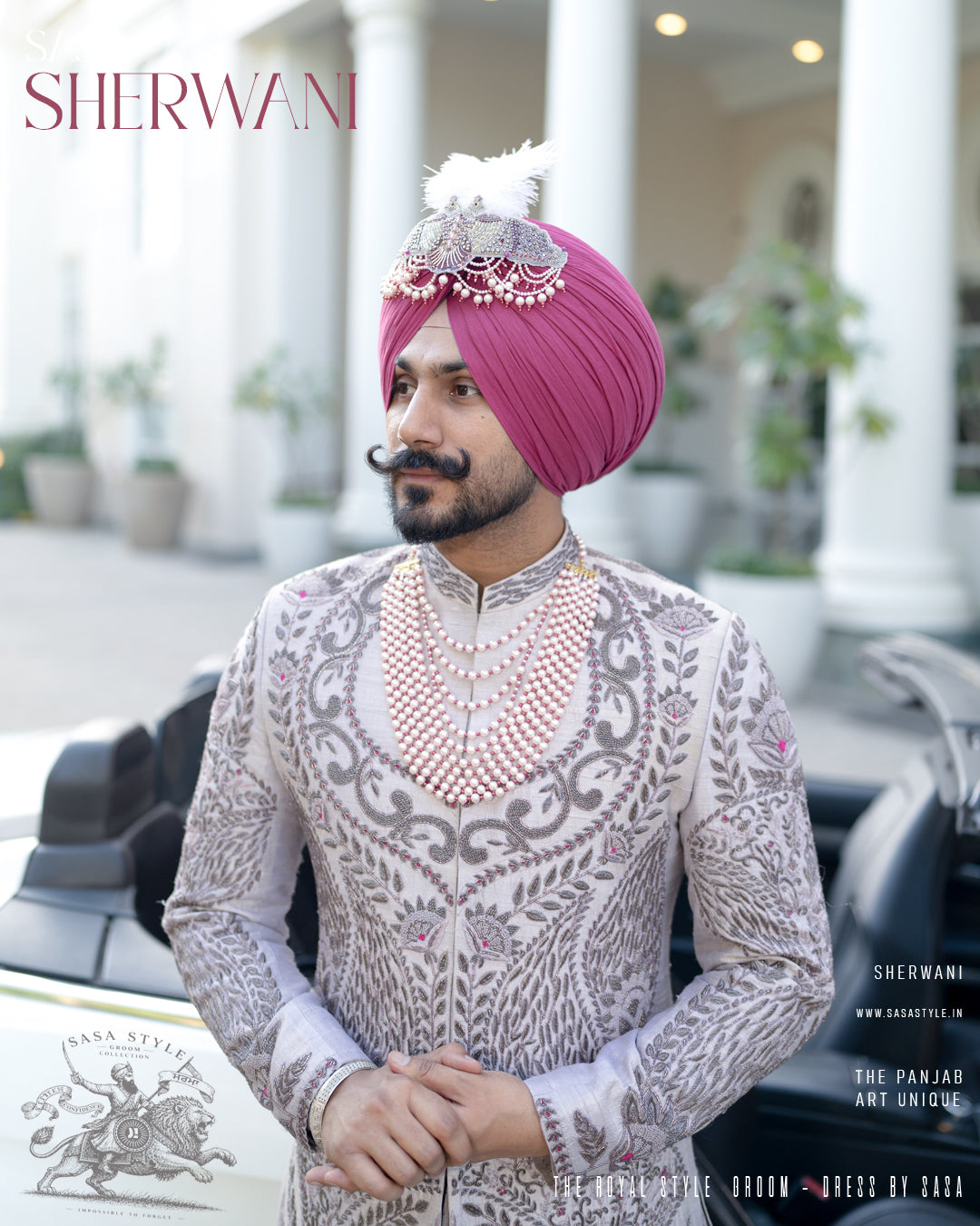 Pink Magenta Mala Sherwani Radiating Royal Grandeur