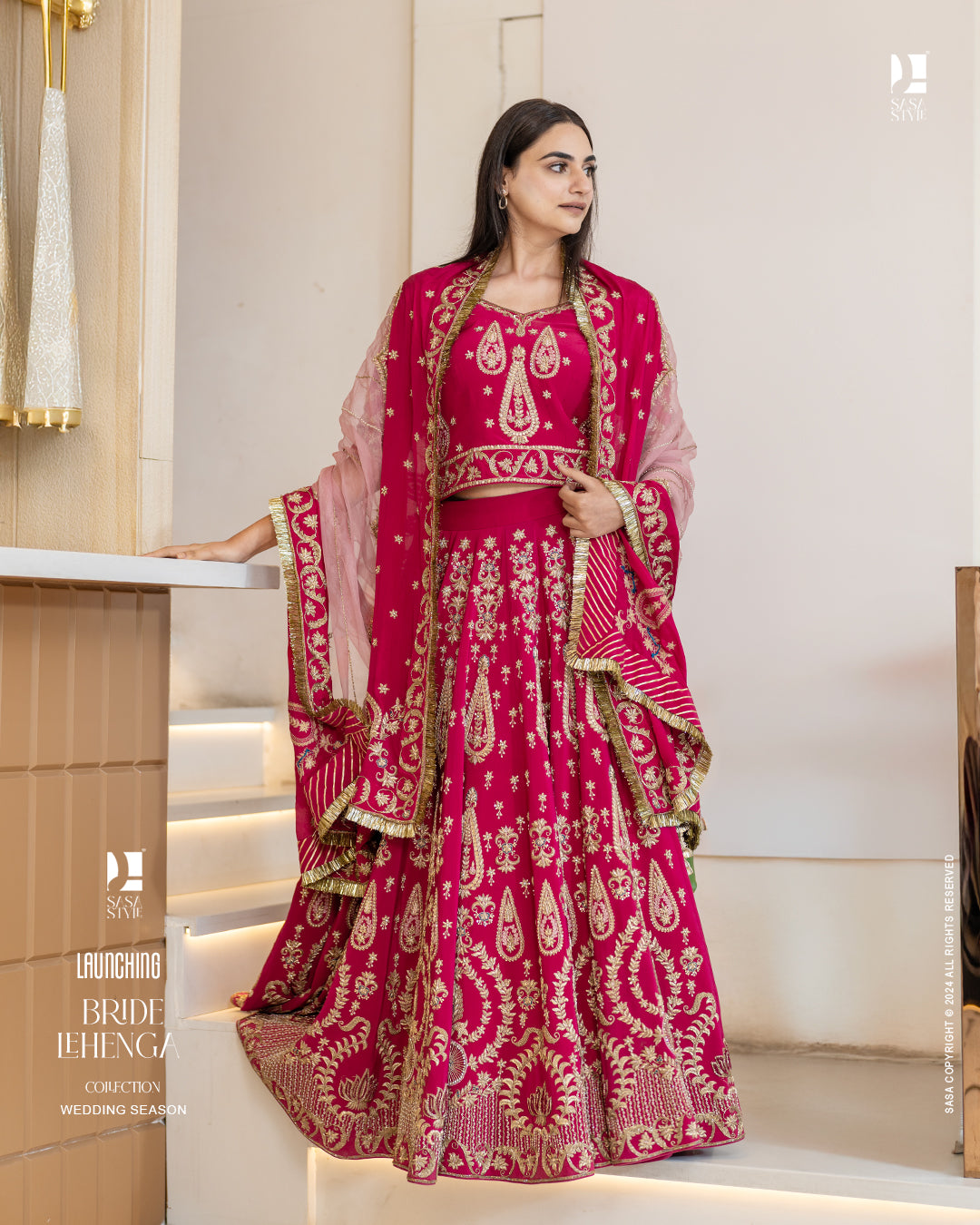 Stunning Magenta Pink Pure Silk Lehenga with Hand Embroidery