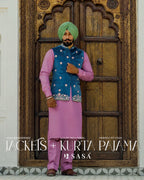 Azure Blue Embroidered Nehru Jacket with Pink Kurta Pajama