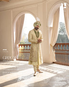 Pista Green Chanderi Sherwani with Embroidered Dupin Silk Palla