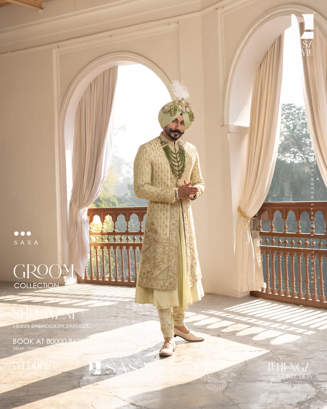 Pista Green Chanderi Sherwani with Embroidered Dupin Silk Palla