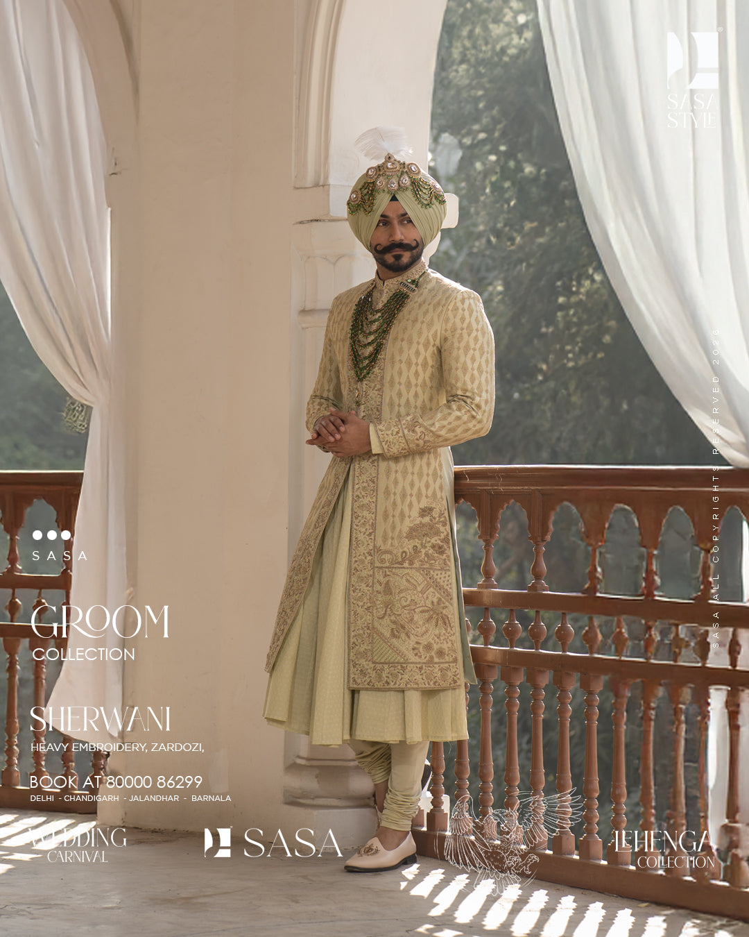 Pista Green Chanderi Sherwani with Embroidered Dupin Silk Palla