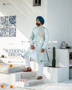 Powder Blue Achkan with Kurta Pajama
