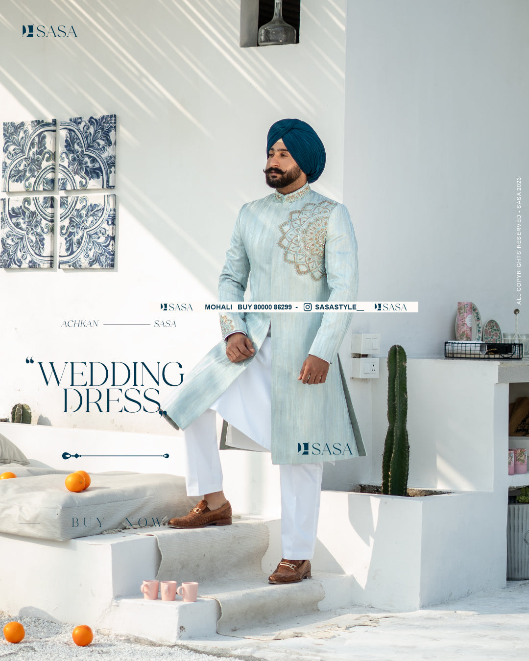 Powder Blue Achkan with Kurta Pajama