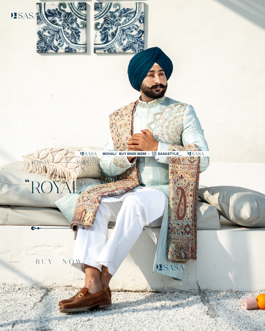 Powder Blue Achkan with Kurta Pajama