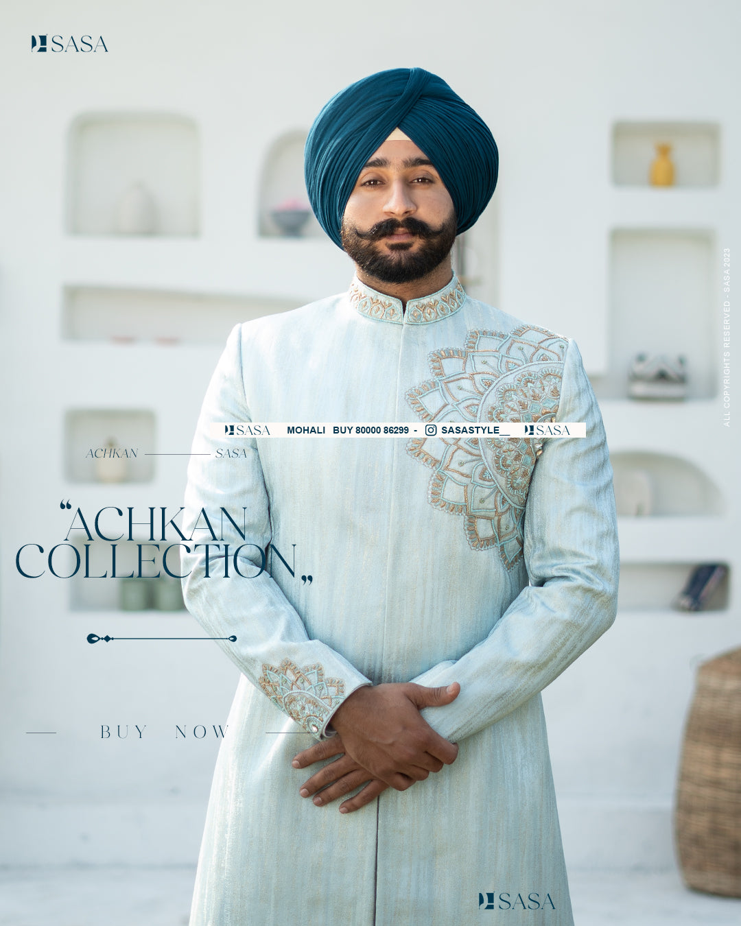 Powder Blue Achkan with Kurta Pajama