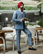 Powder Blue color 3pc Coat Vest Pant