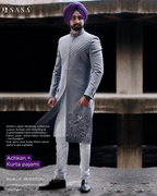 Luxury Grey Achkan with Contemporary Elegance and Royal Craftsmanship