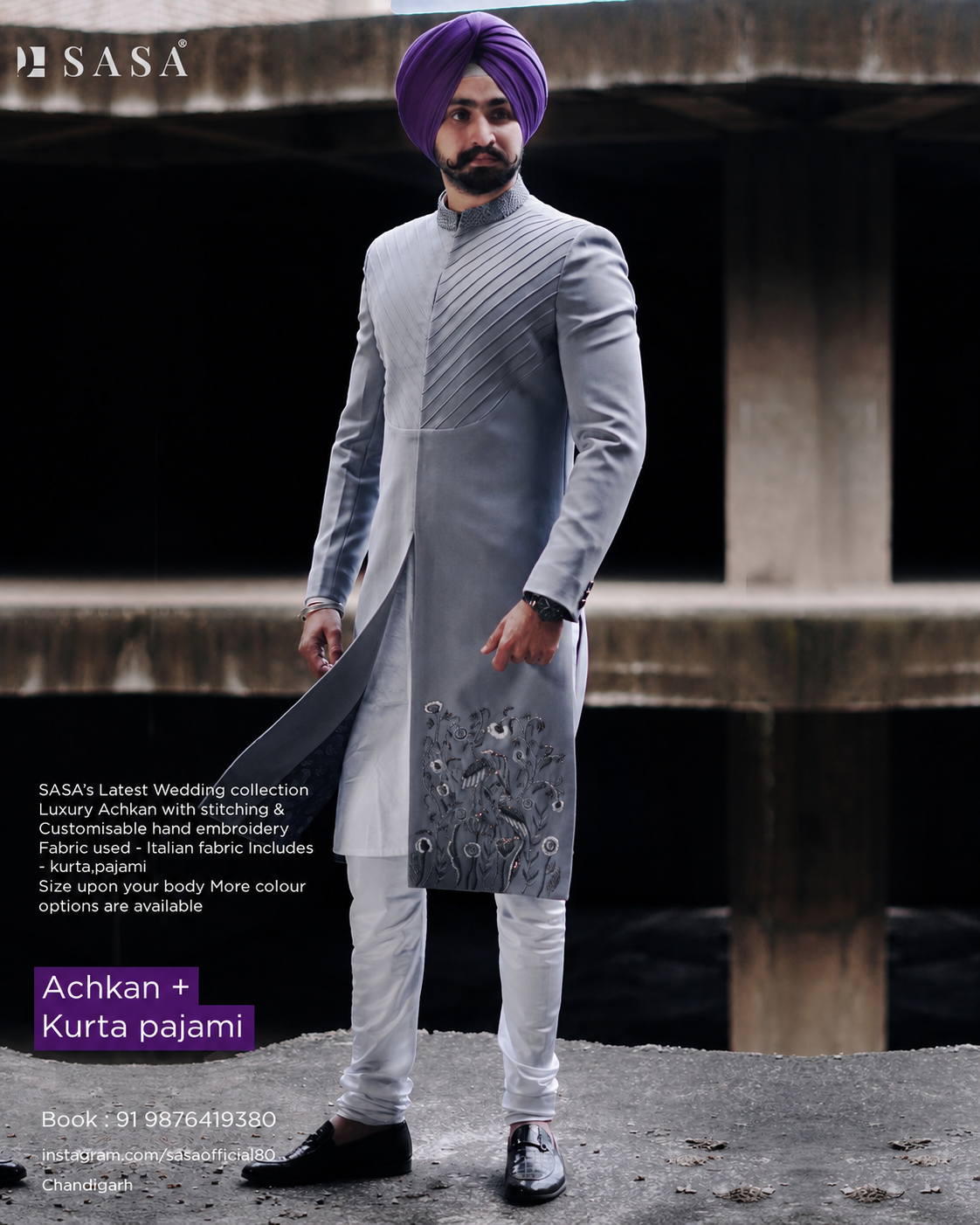 Luxury Grey Achkan with Contemporary Elegance and Royal Craftsmanship