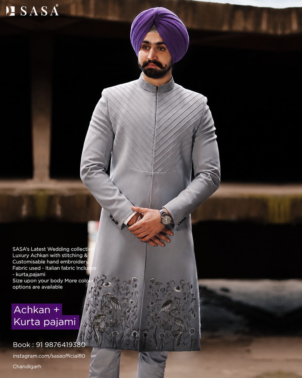 Luxury Grey Achkan with Contemporary Elegance and Royal Craftsmanship