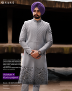 Luxury Grey Achkan with Contemporary Elegance and Royal Craftsmanship
