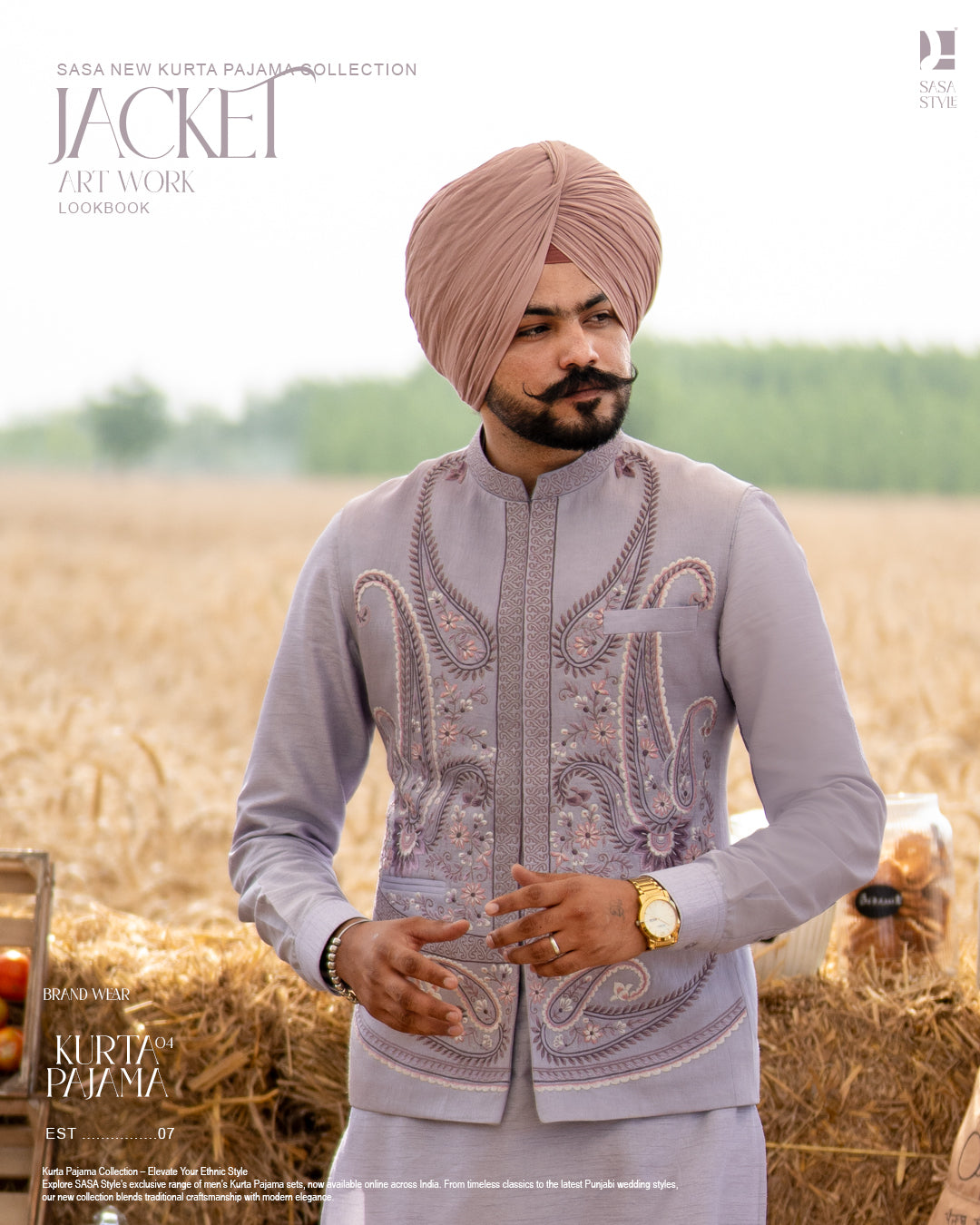 Purple Grey Embroidered Jacket with Classic Kurta Pajama