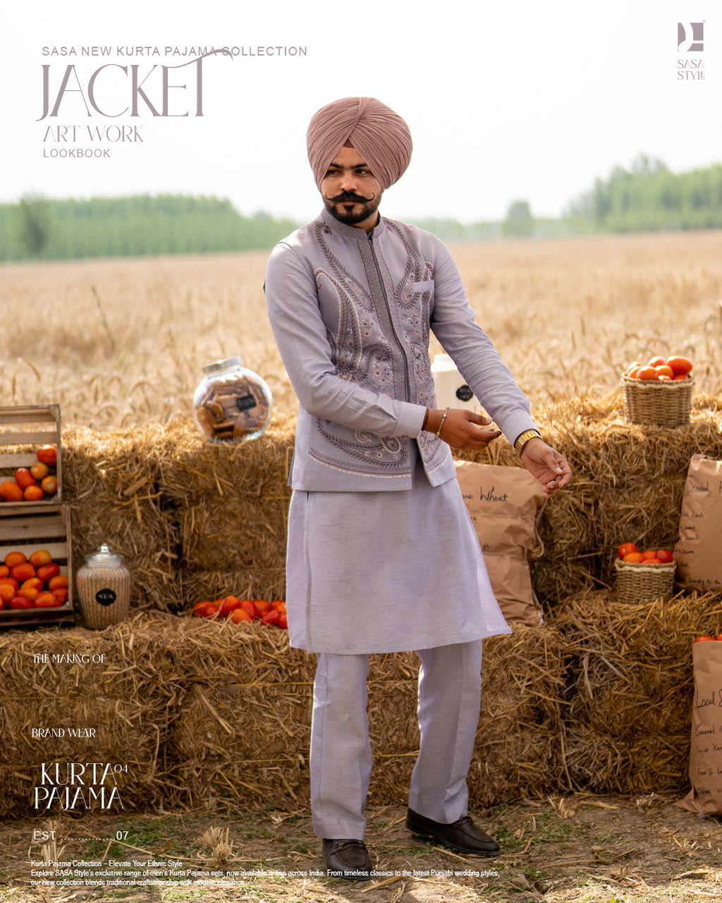 Purple Grey Embroidered Jacket with Classic Kurta Pajama