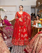 Stunning RED Lehenga Along with Cutwork Organza Duppata