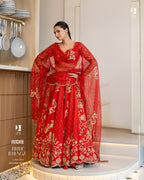Stunning RED Lehenga Along with Cutwork Organza Duppata