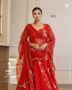 Stunning RED Lehenga Along with Cutwork Organza Duppata
