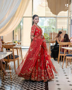 Stunning RED Lehenga Along with Cutwork Organza Duppata