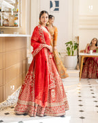 Traditional Red Bridal Lehenga with Intricate Hand Embellishments