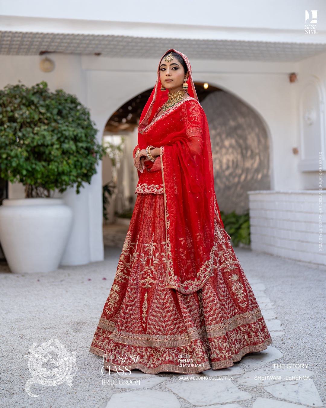 Red bridal lehenga with intricate handwork and traditional dupatta