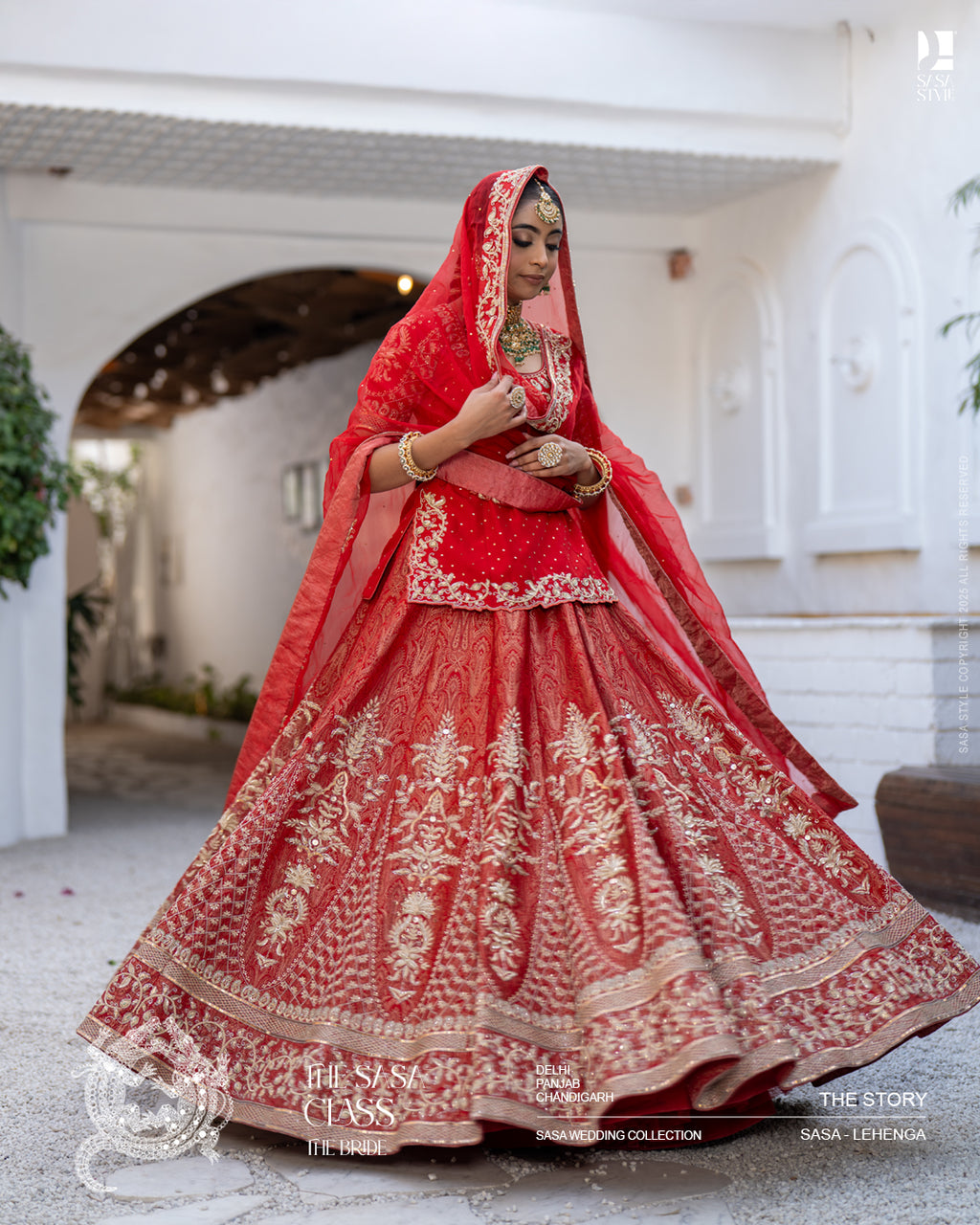 Red bridal lehenga with intricate handwork and traditional dupatta