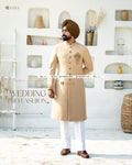 Regal Beige Achkan with Embroidered Elegance