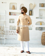 Regal Beige Achkan with Embroidered Elegance