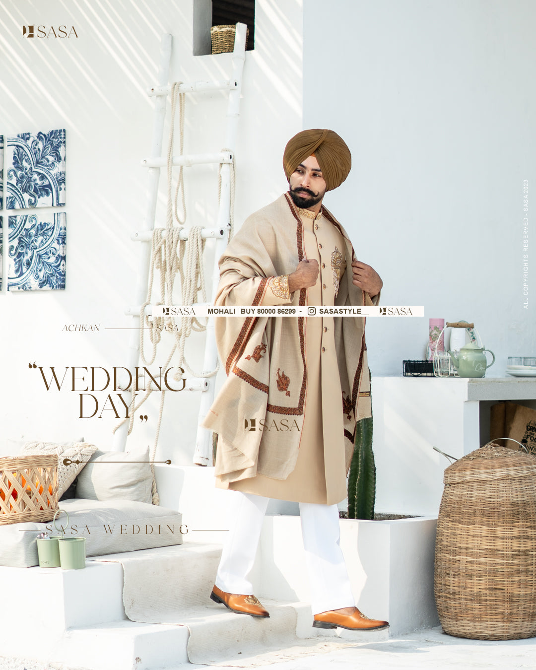 Regal Beige Achkan with Embroidered Elegance