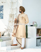 Regal Beige Achkan with Embroidered Elegance