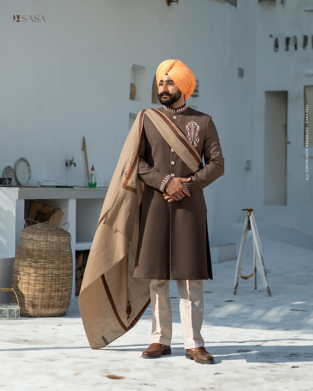 Powder Blue Achkan with Kurta Pajama