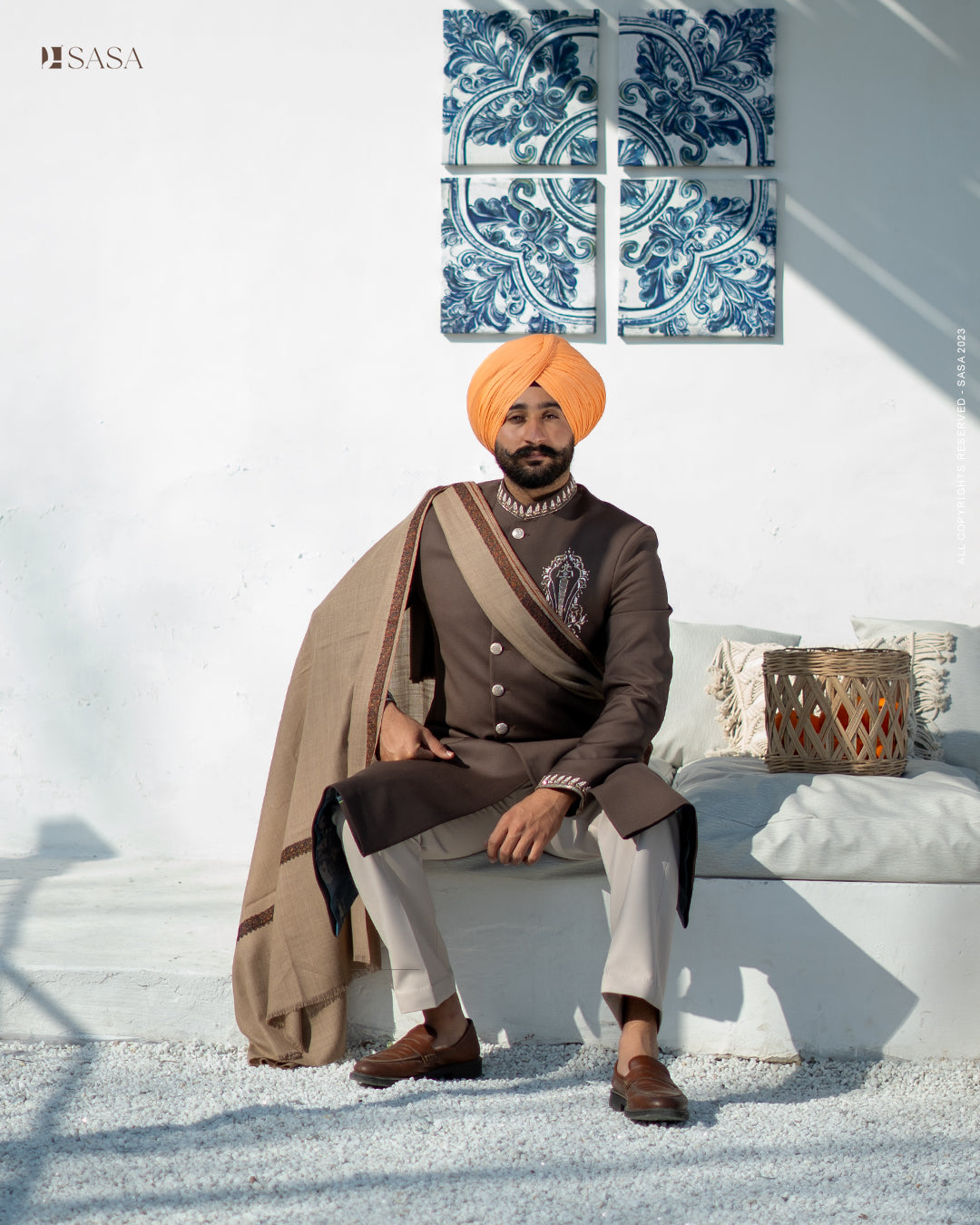 Powder Blue Achkan with Kurta Pajama