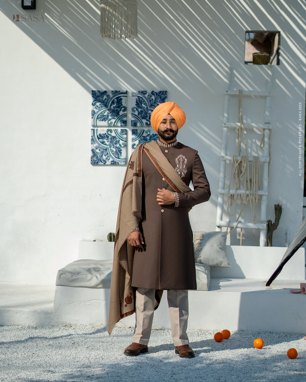 Powder Blue Achkan with Kurta Pajama