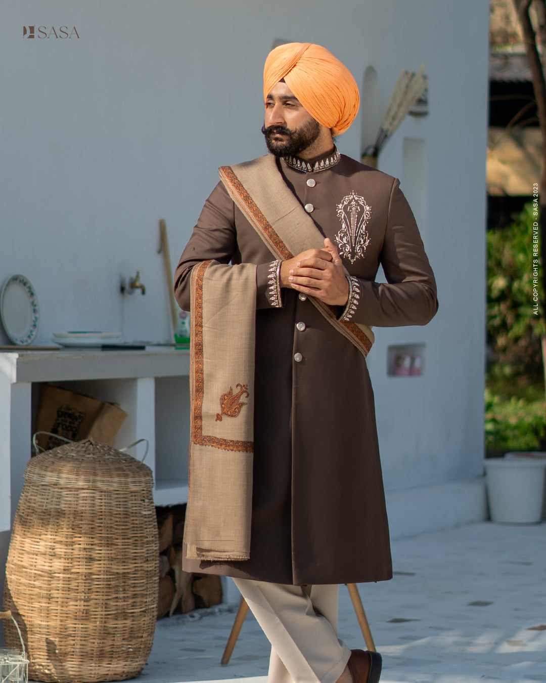 Powder Blue Achkan with Kurta Pajama