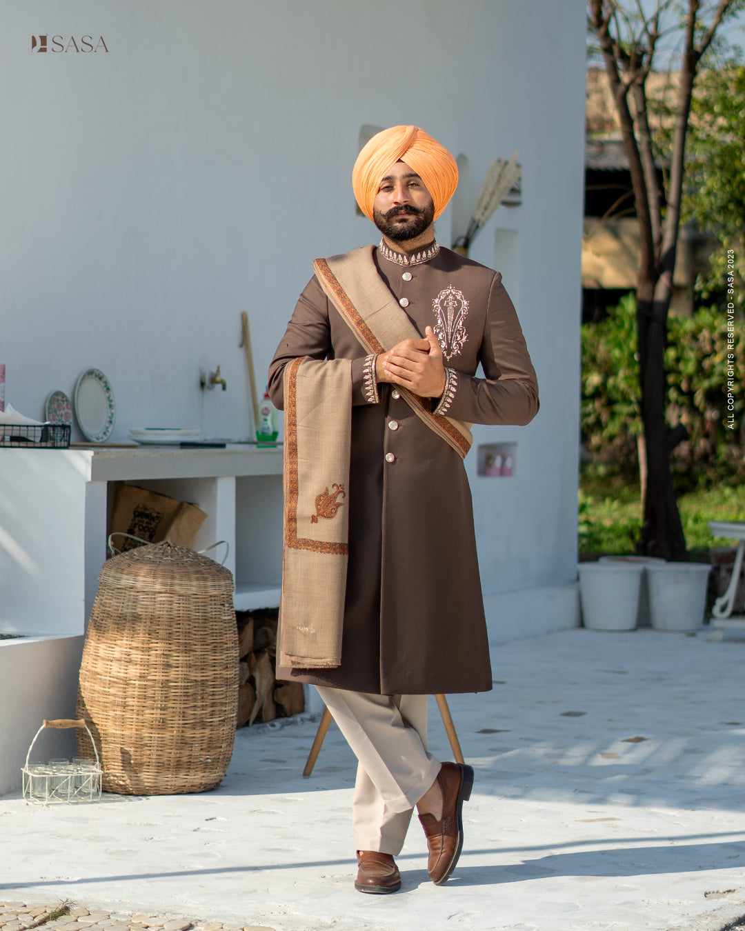 Powder Blue Achkan with Kurta Pajama