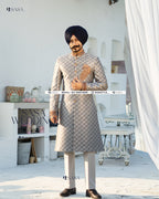 Regal Elegance: Hand-Embroidered Achkan with Pants