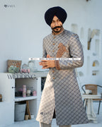 Regal Elegance: Hand-Embroidered Achkan with Pants
