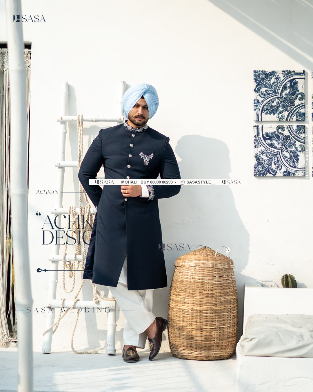 Royal Blue Achkan with Kurta Pajama