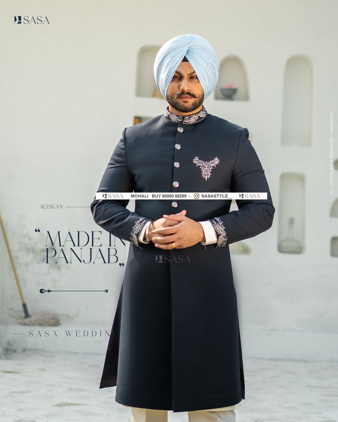 Royal Blue Achkan with Kurta Pajama